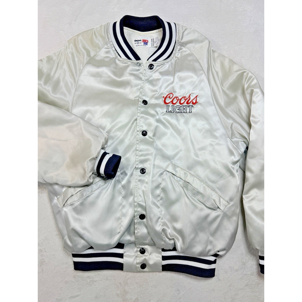 Vintage Coors Light King Louie Pro Fit Satin Bomber Jacket White Medium
